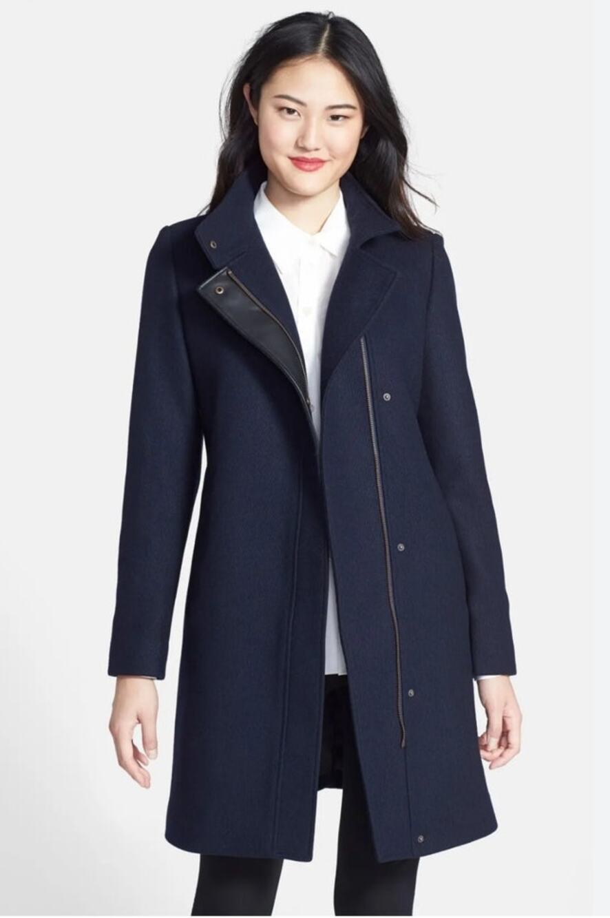 Marc New York Women's M Wool Blend Coat Navy Blue Taylor Twill Zip Jacket Collar